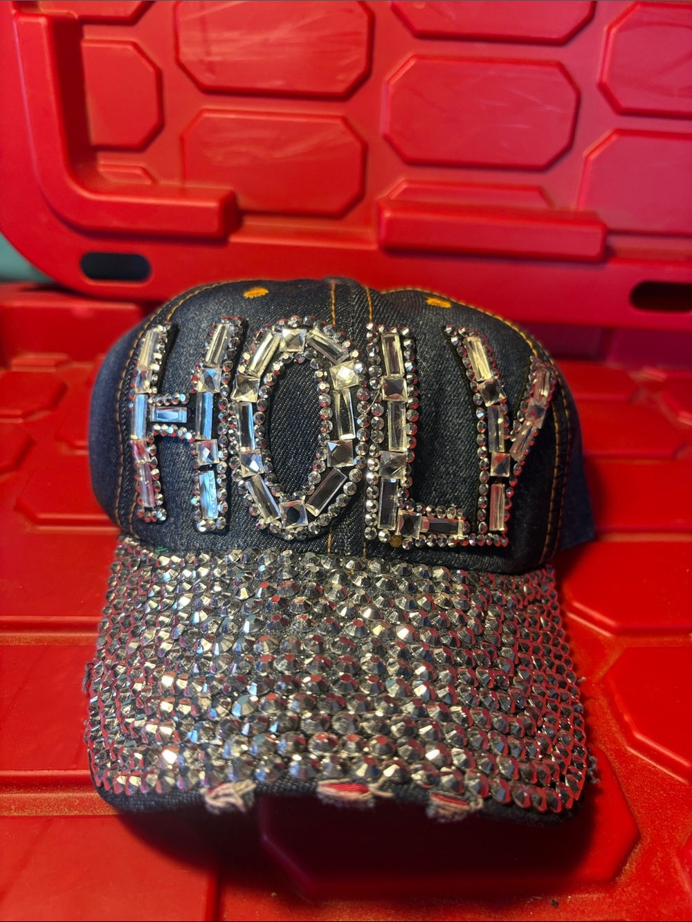 New Blue Denim Holy Jeweled Cap Hat Snap Cachucha